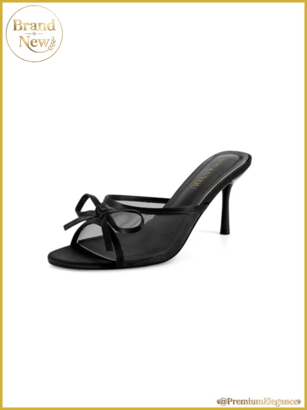 Women's Mesh Mule Heels with Bow Open Round Toe Stiletto Slip On Backless